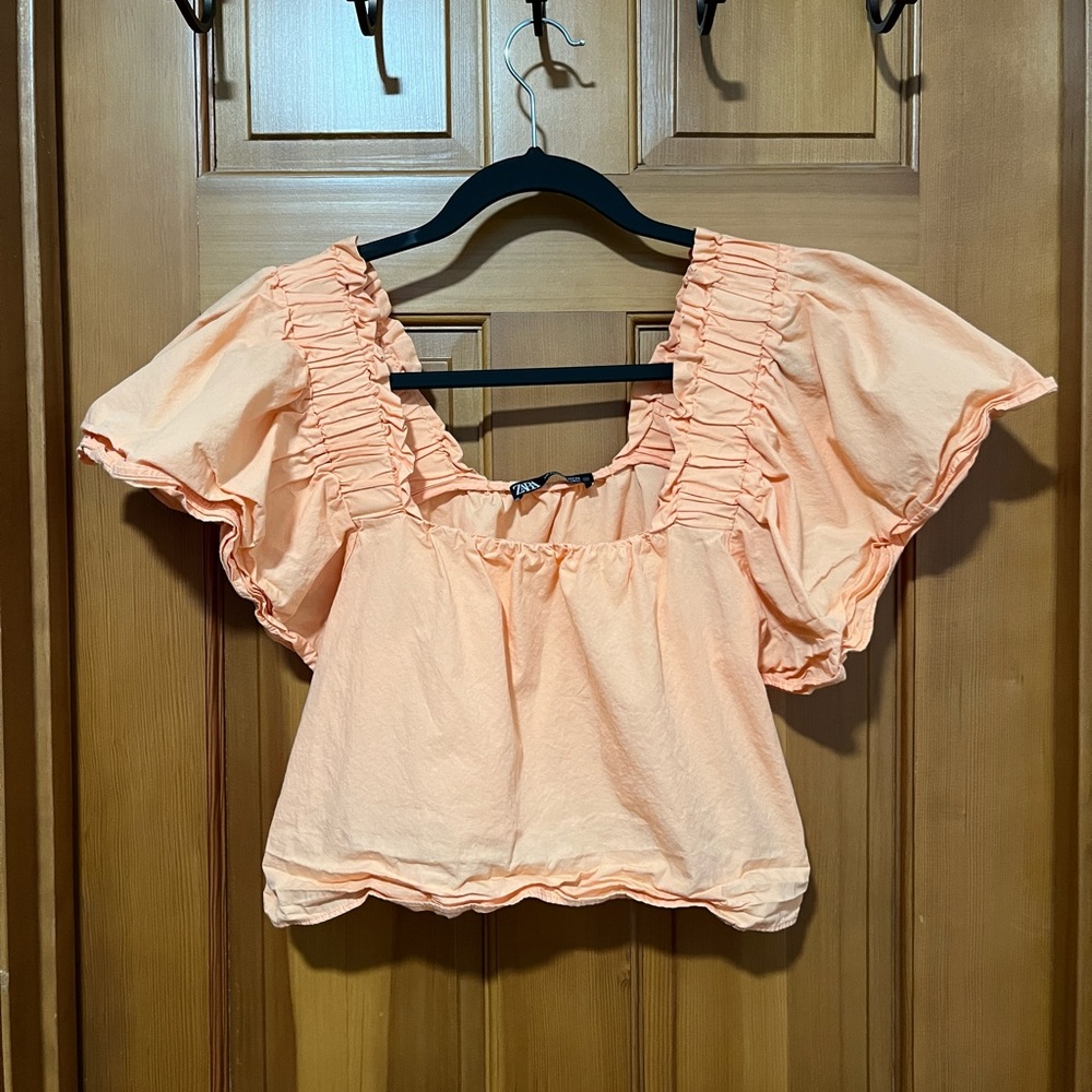 Zara Peach Flutter Crop Top Size XS